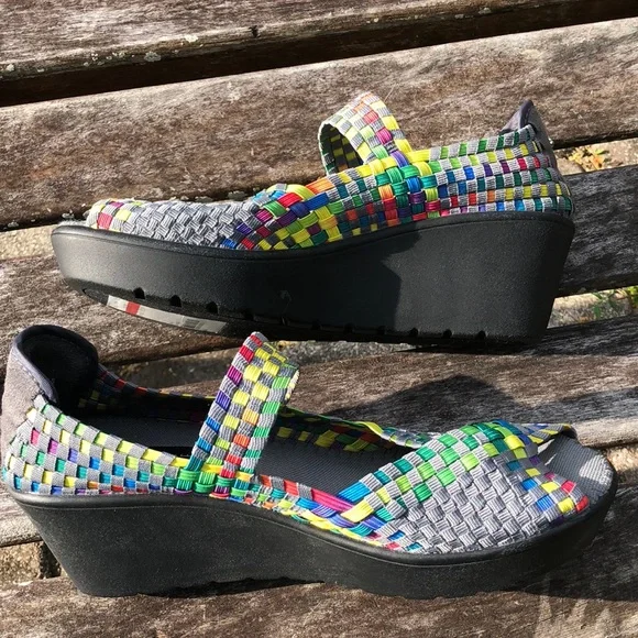 Brynn wedge sandals Steven Steve Madden size 10 slip on multicolor rainbow woven - Picture 4 of 7